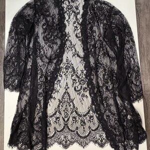 Black Sheer Lace Kimono Cardigan – Gothic Lace Cover Up Gothic Nightwear